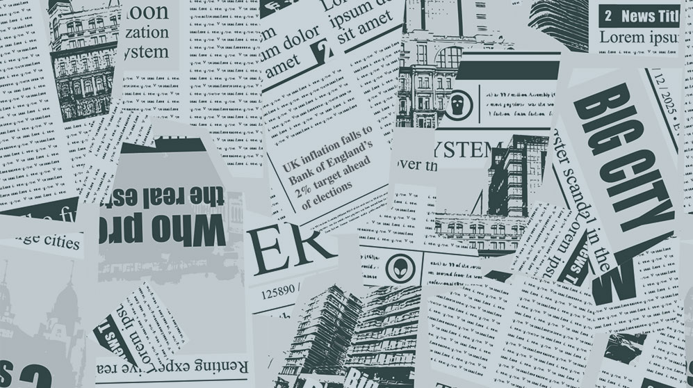 Photo collage of a bunch of newspaper headlines