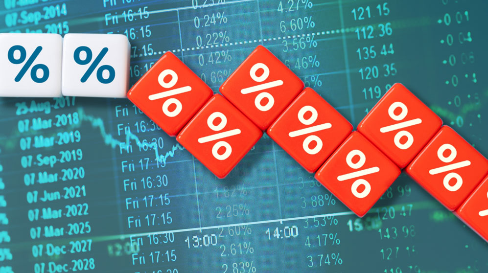 Photo collage of stock market percentage signs going down the photo